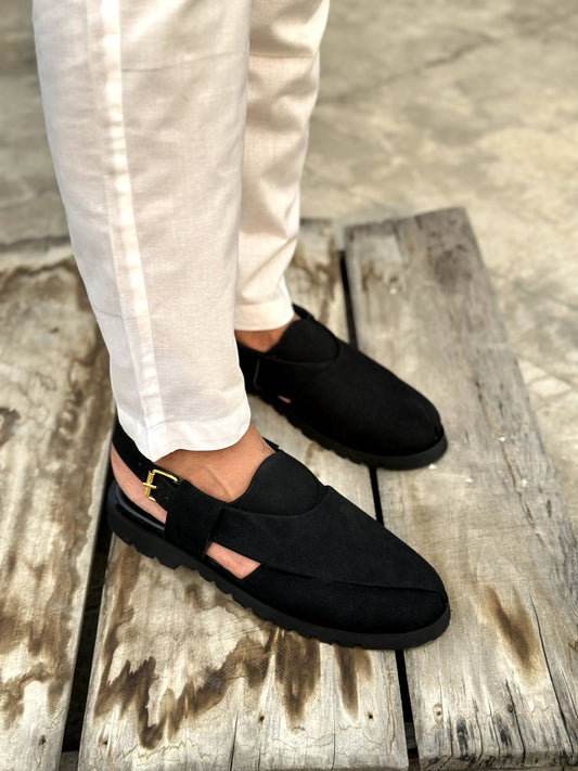 Suedezaar - Black (Classic Peshawari Chappal)